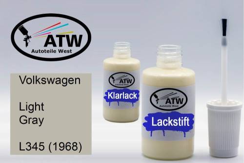 Volkswagen, Light Gray, L345 (1968): 20ml Lackstift + 20ml Klarlack - Set, von ATW Autoteile West.